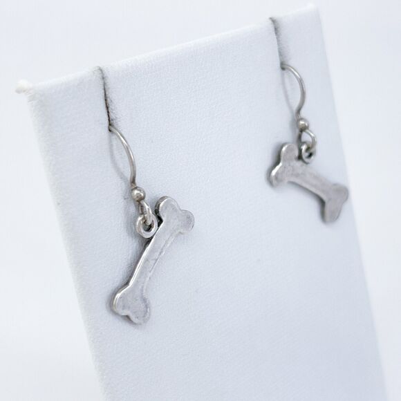 Vintage Sterling Silver 925 Dog Bone Dangle Earrings - Picture 3 of 6